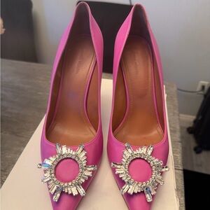 Amina Muaddi Fuchsia Embellished Heels